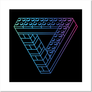 Brick Built Triangle Illusion Cyberpunk Line Art Posters and Art